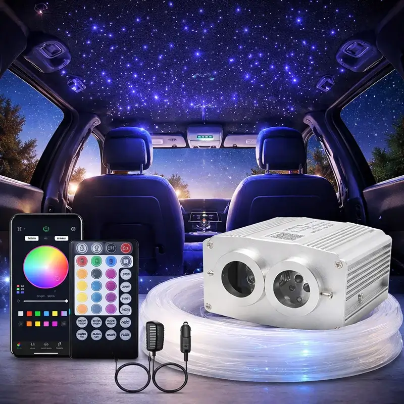 Upgrade Dual Port 32W 800 Piece Starlight Headliner Fiber Optic Kit Remote APP Control for Car Home Ceiling